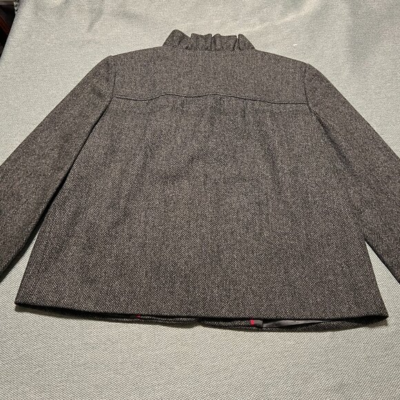 J CREW CROPPED RUFFLED BLAZER GRAY HERRINGBONE SIZE 8 - Picture 6 of 10